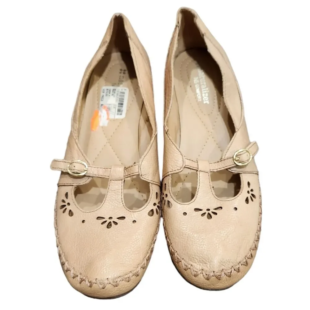 Naturalizer N5 Comfort Tan Cream Leather Soft Flexible Flat Size 9.5W